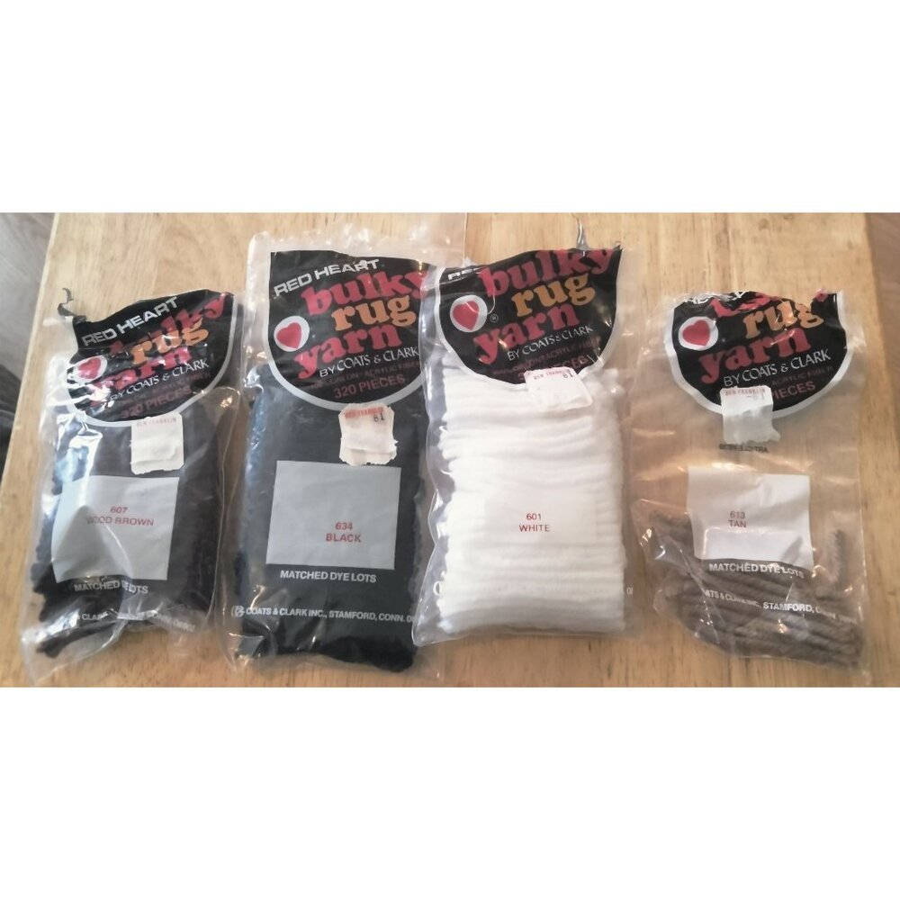 Red Heart Bulky Rug Yarn Hook Latch Black White Brown Tan lot 4 Colors